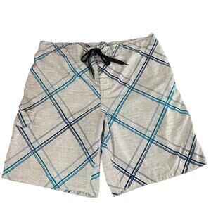 OP Ocean Pacific Boardshorts Gray Plaid Swim Trunks Mens XL 40 42 Beach Vacation